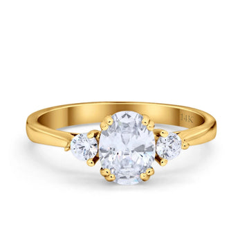 14K Yellow Gold Three Stone Oval Simulated Cubic Zirconia Engagement Ring